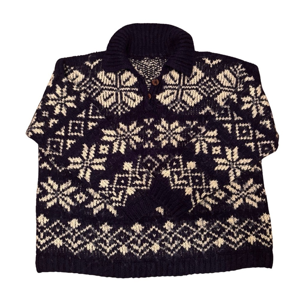 Vintage Snowflake Wool Navy and White Sweater